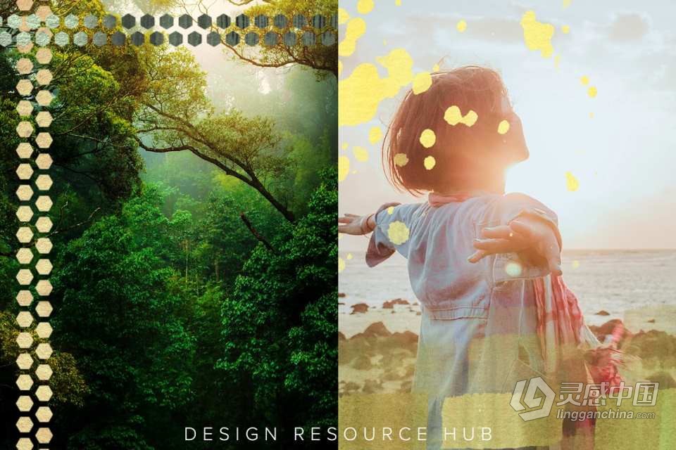 【PS样式】30种森林水彩纹理图案文本样式PS样式AI色板 Deep Forest Watercolor PS Styles  灵感中国网 www.lingganchina.com