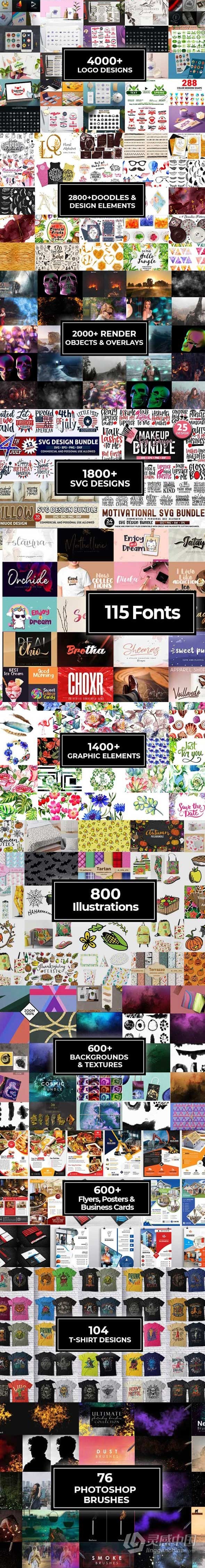 16000+商业设计贴图插画矢量图形标志艺术元素合集包 The Big Bang Design Bundle (16000+ iTems)  灵感中国社区 www.lingganchina.com