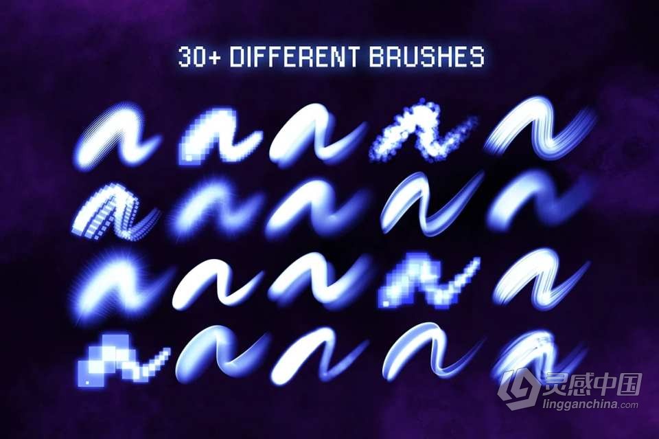 【Procreate笔刷】30组Procreate赛博朋克霓虹文本发光画笔笔刷 30+ Procreate Glow Brushes  灵感中国网 www.lingganchina.com