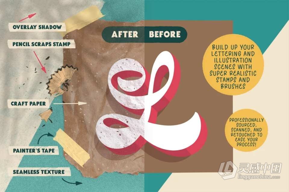 【Procreate笔刷】87套Procreate复古怀旧纸张撕纸插图纹理背景Procreate画笔 The Ultimate Procreate Backgr  灵感中国网 www.lingganchina.com