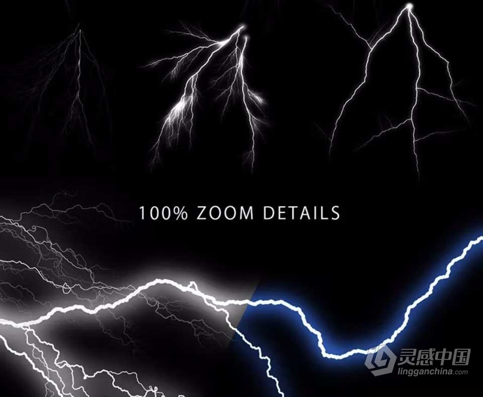 【PS笔刷】50支雷击闪电雷电效果Photoshop笔刷 50 Lightning Photoshop Brushes  灵感中国网 www.lingganchina.com