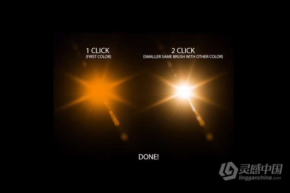 【PS笔刷】42支镜头光晕和星星Photoshop笔刷 42 Lens Flare &amp; Stars Photoshop Brushes  灵感中国网 www.lingganchina.com