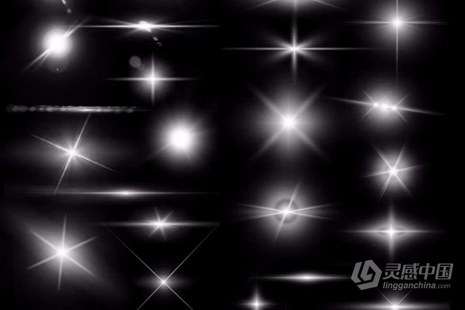 【PS笔刷】42支镜头光晕和星星Photoshop笔刷 42 Lens Flare &amp; Stars Photoshop Brushes  灵感中国网 www.lingganchina.com