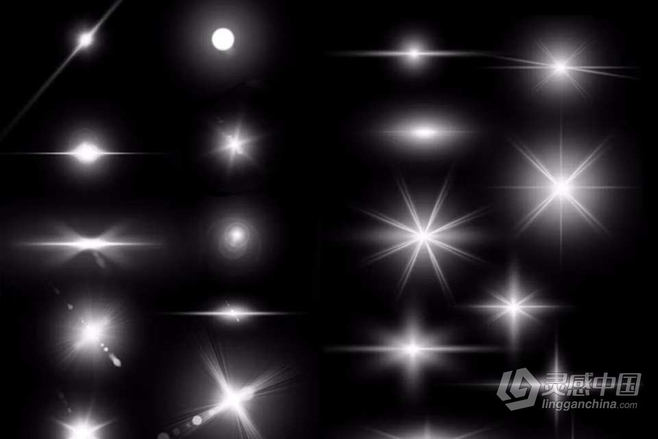 【PS笔刷】42支镜头光晕和星星Photoshop笔刷 42 Lens Flare &amp; Stars Photoshop Brushes  灵感中国网 www.lingganchina.com