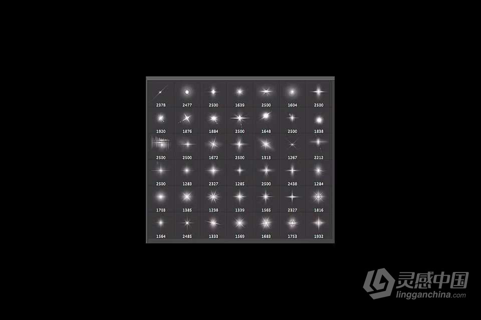 【PS笔刷】42支镜头光晕和星星Photoshop笔刷 42 Lens Flare &amp; Stars Photoshop Brushes  灵感中国网 www.lingganchina.com