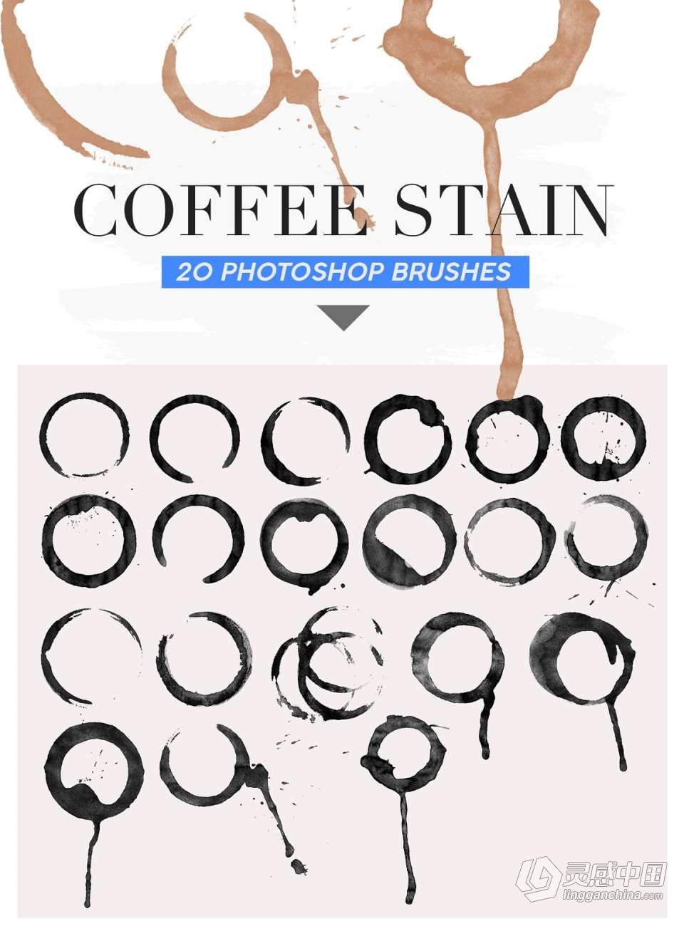 【PS笔刷】487支水墨笔触形状Photoshop笔刷 487 Ink Shapes Photoshop Brushes  灵感中国网 www.lingganchina.com