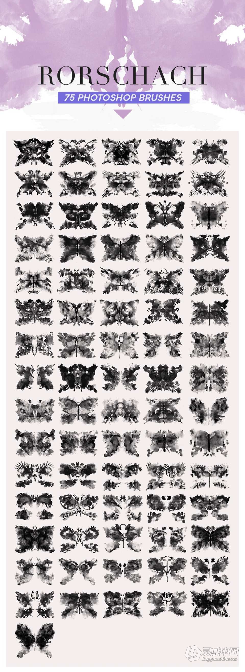 【PS笔刷】487支水墨笔触形状Photoshop笔刷 487 Ink Shapes Photoshop Brushes  灵感中国网 www.lingganchina.com