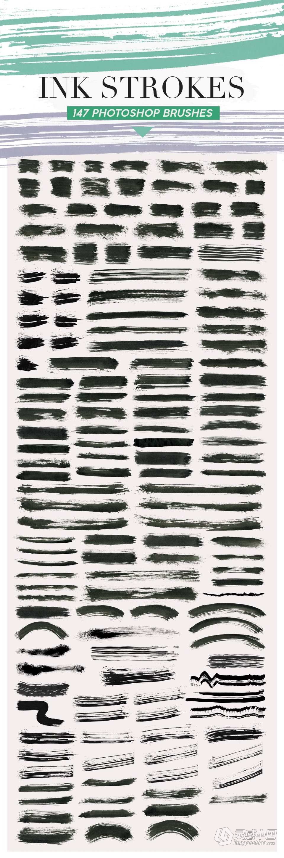 【PS笔刷】487支水墨笔触形状Photoshop笔刷 487 Ink Shapes Photoshop Brushes  灵感中国网 www.lingganchina.com