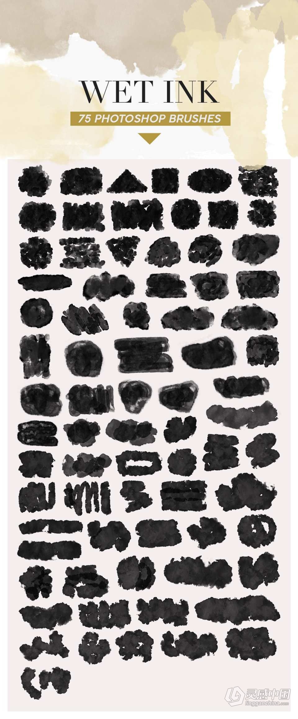 【PS笔刷】487支水墨笔触形状Photoshop笔刷 487 Ink Shapes Photoshop Brushes  灵感中国网 www.lingganchina.com