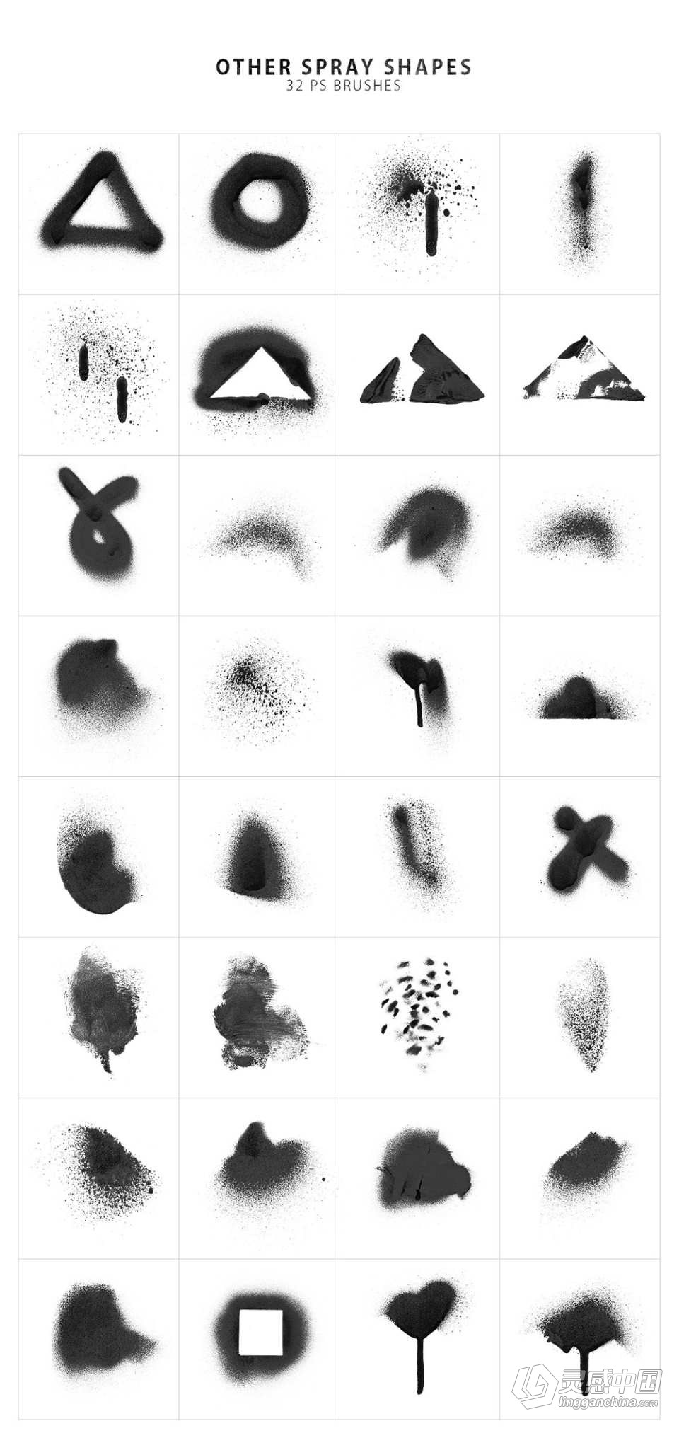 【PS笔刷】214支独特的喷漆涂抹效果PS笔刷 214 Spray Photoshop Brushes  灵感中国网 www.lingganchina.com