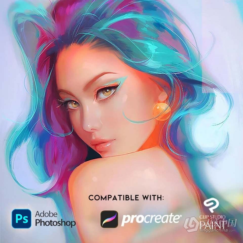 【Procreate/PS笔刷】RossDraws高级Procreate/PS画笔笔刷套装2.0 版 - Photoshop+Procreate画笔（2022  灵感中国网 www.lingganchina.com