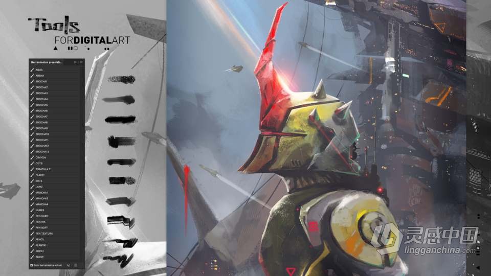 【PS笔刷】Xavier Cuenca数字艺术角色绘画PS笔刷合集 TOOLS BRUSHES AND ERASERS FOR DIGITAL ART (PHO  灵感中国网 www.lingganchina.com