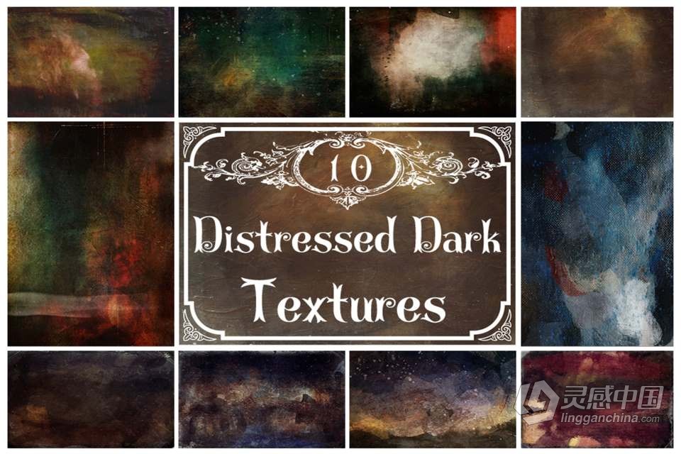 10款深色仿古粗糙肮脏腐蚀金属锈迹艺术纹理图片素材 Distressed Dark Textures  灵感中国社区 www.lingganchina.com