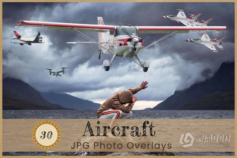 30款民航客机空军战斗机飞机航空器照片合成叠加素材 Aircraft Photoshop Editing Overlays  灵感中国网 www.lingganchina.com