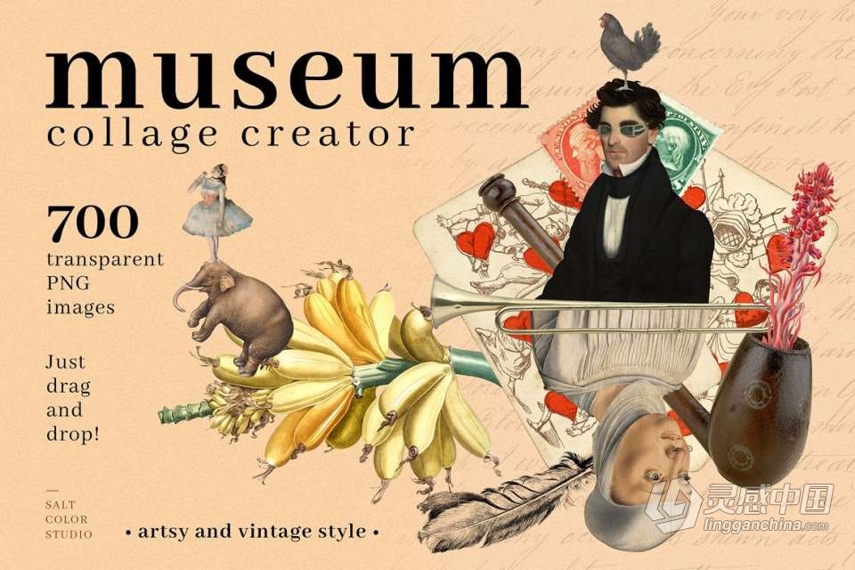 700+博物馆收藏复古人像旧物件插图剪贴画设计PNG图片素材 Museum Collage Creator  灵感中国网 www.lingganchina.com