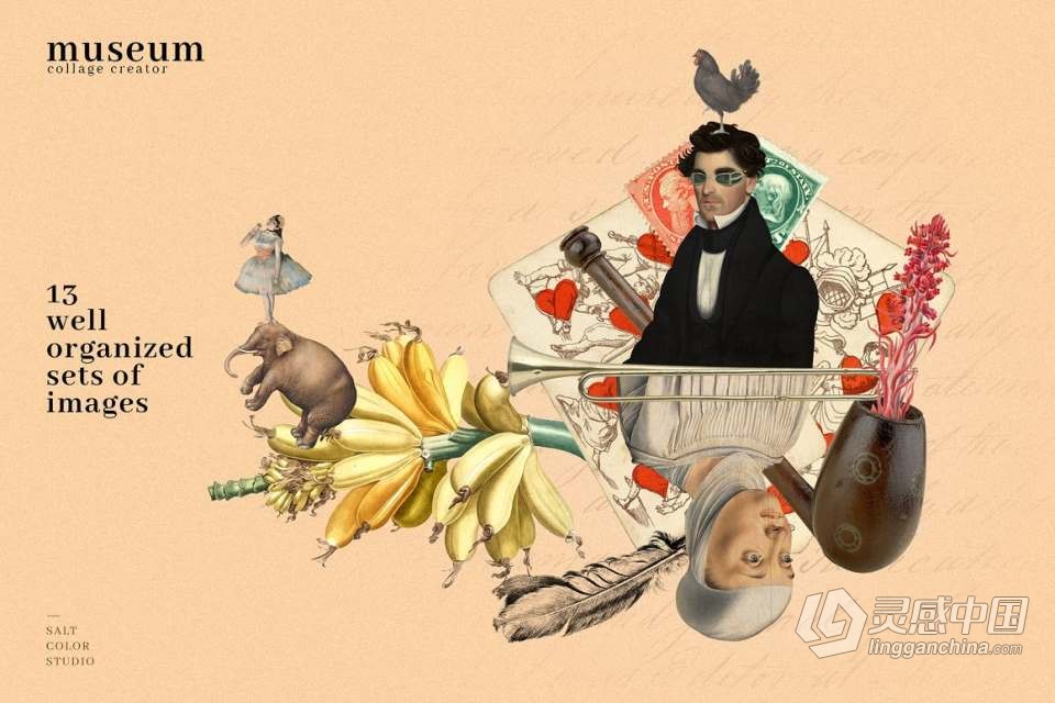 700+博物馆收藏复古人像旧物件插图剪贴画设计PNG图片素材 Museum Collage Creator  灵感中国网 www.lingganchina.com