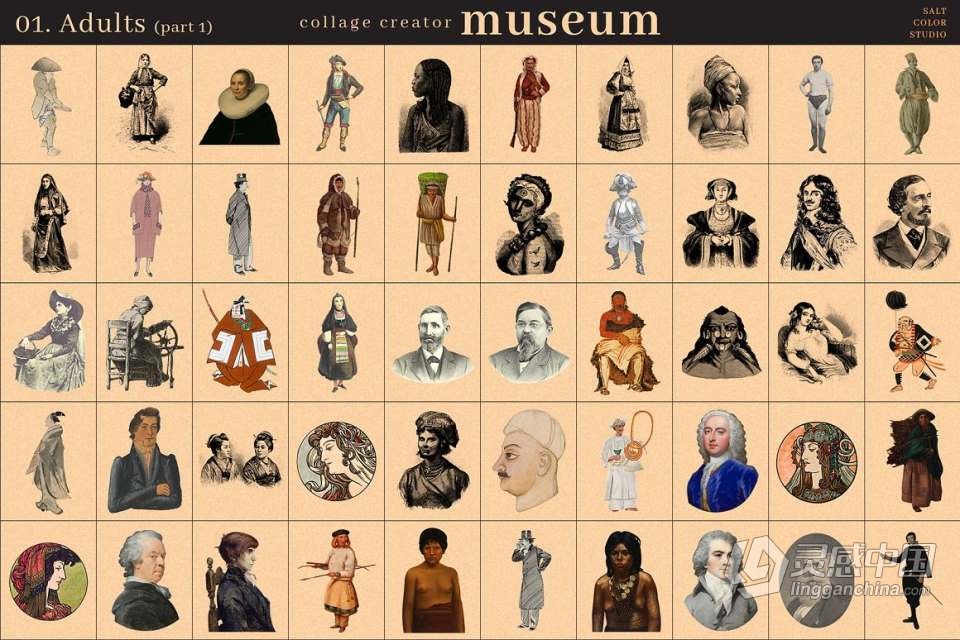 700+博物馆收藏复古人像旧物件插图剪贴画设计PNG图片素材 Museum Collage Creator  灵感中国网 www.lingganchina.com