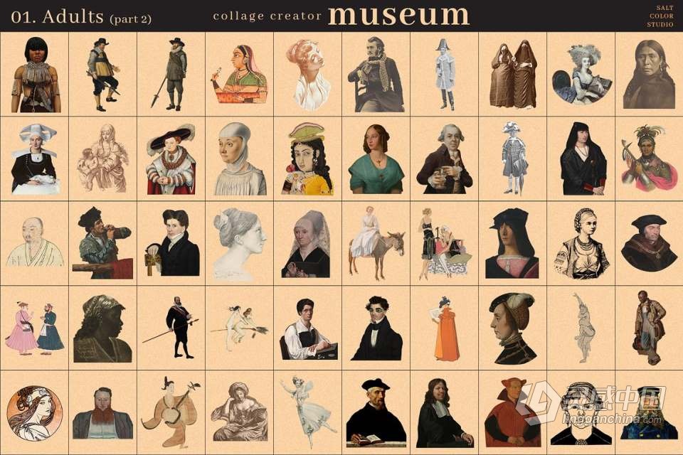 700+博物馆收藏复古人像旧物件插图剪贴画设计PNG图片素材 Museum Collage Creator  灵感中国网 www.lingganchina.com