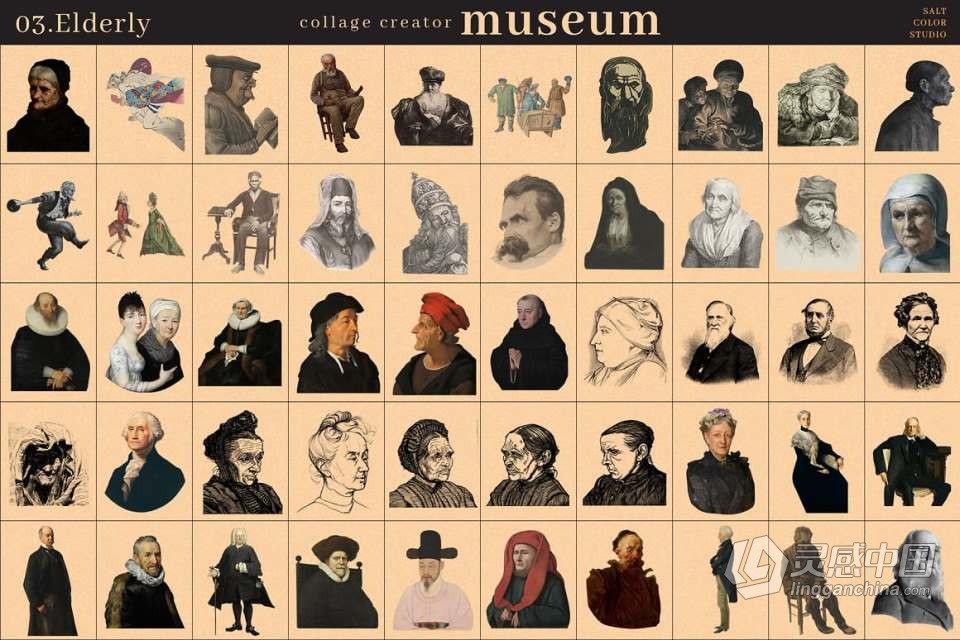 700+博物馆收藏复古人像旧物件插图剪贴画设计PNG图片素材 Museum Collage Creator  灵感中国网 www.lingganchina.com