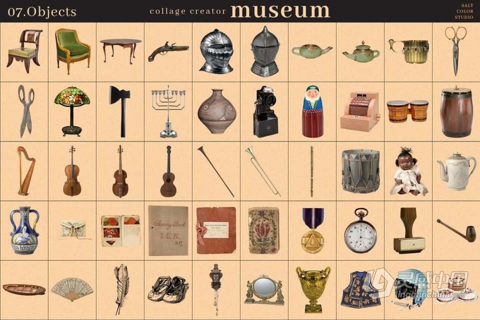 700+博物馆收藏复古人像旧物件插图剪贴画设计PNG图片素材 Museum Collage Creator  灵感中国网 www.lingganchina.com
