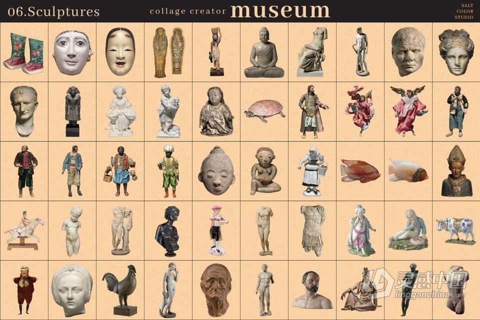 700+博物馆收藏复古人像旧物件插图剪贴画设计PNG图片素材 Museum Collage Creator  灵感中国网 www.lingganchina.com