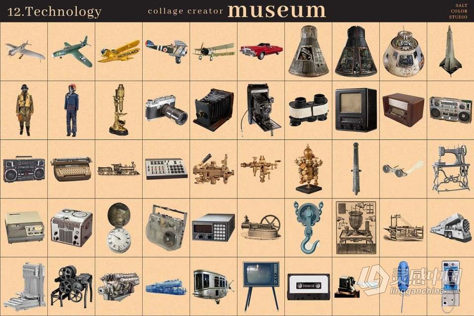 700+博物馆收藏复古人像旧物件插图剪贴画设计PNG图片素材 Museum Collage Creator  灵感中国网 www.lingganchina.com