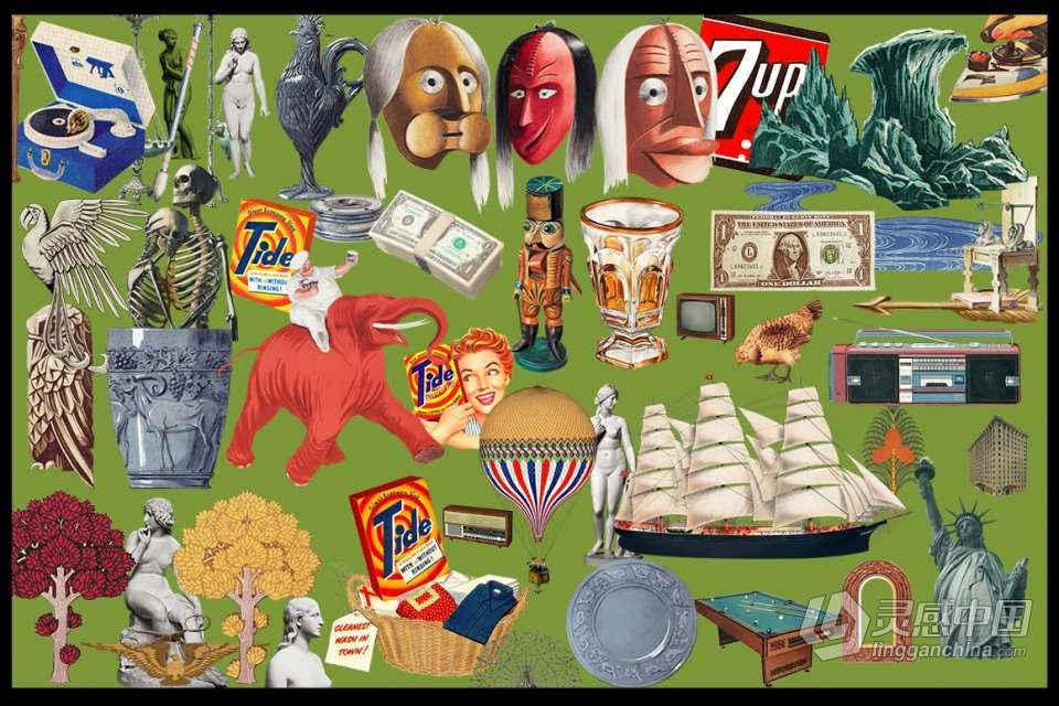 1000+超现实复古拼贴艺术合成设计PSD + PNG创意素材 Surreal Collage Art Creator 1000+  灵感中国网 www.lingganchina.com