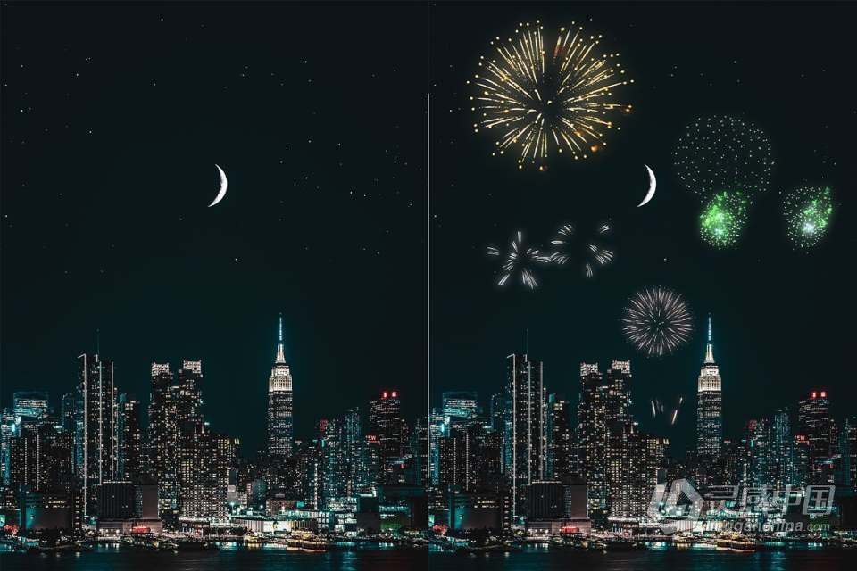 100张节日夜景焰火烟花礼花爆炸照片叠加PNG合成素材 Firework Overlays  灵感中国网 www.lingganchina.com