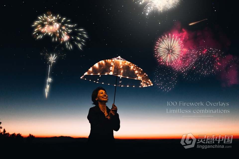100张节日夜景焰火烟花礼花爆炸照片叠加PNG合成素材 Firework Overlays  灵感中国网 www.lingganchina.com