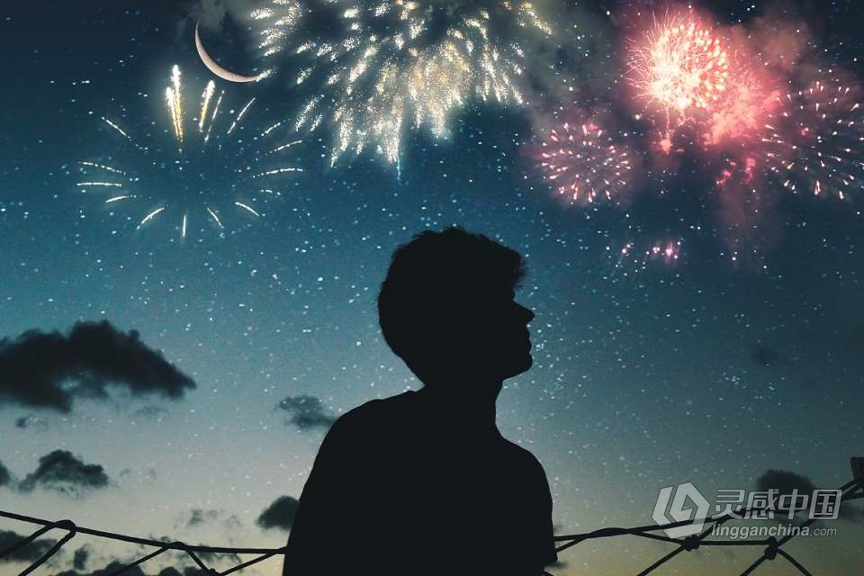 100张节日夜景焰火烟花礼花爆炸照片叠加PNG合成素材 Firework Overlays  灵感中国网 www.lingganchina.com