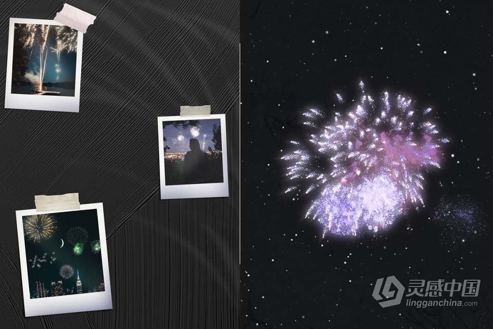 100张节日夜景焰火烟花礼花爆炸照片叠加PNG合成素材 Firework Overlays  灵感中国网 www.lingganchina.com