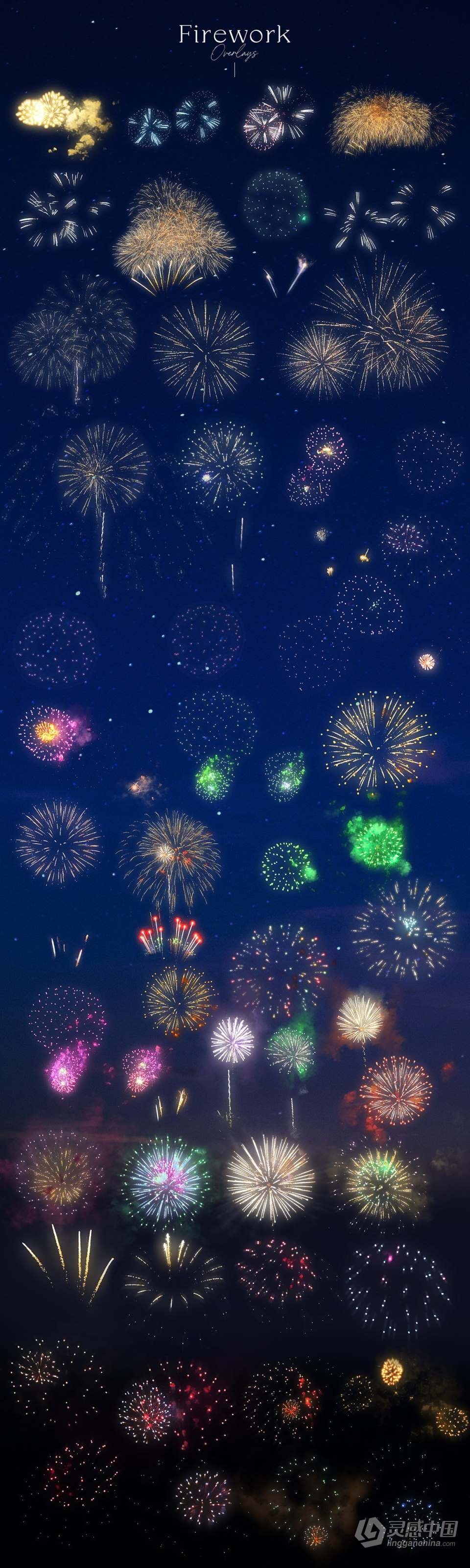 100张节日夜景焰火烟花礼花爆炸照片叠加PNG合成素材 Firework Overlays  灵感中国网 www.lingganchina.com