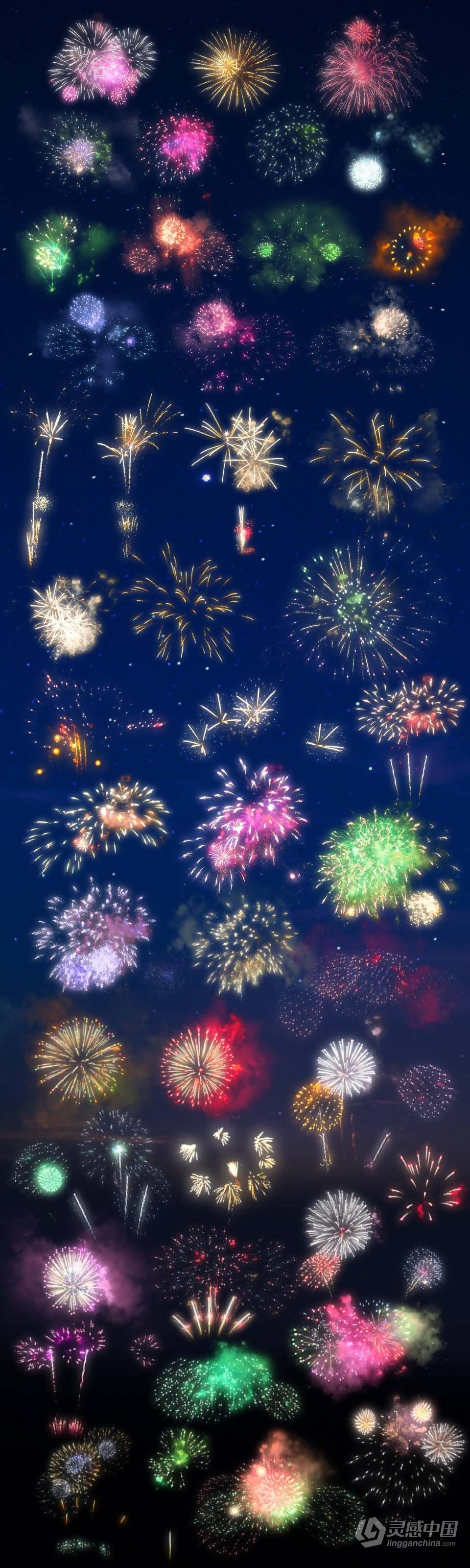 100张节日夜景焰火烟花礼花爆炸照片叠加PNG合成素材 Firework Overlays  灵感中国网 www.lingganchina.com
