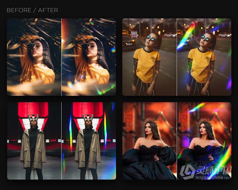 75张彩虹棱镜光斑耀斑漏光光效摄影后期叠加合成素材 75 Rainbow Prism Overlays Pack  灵感中国网 www.lingganchina.com