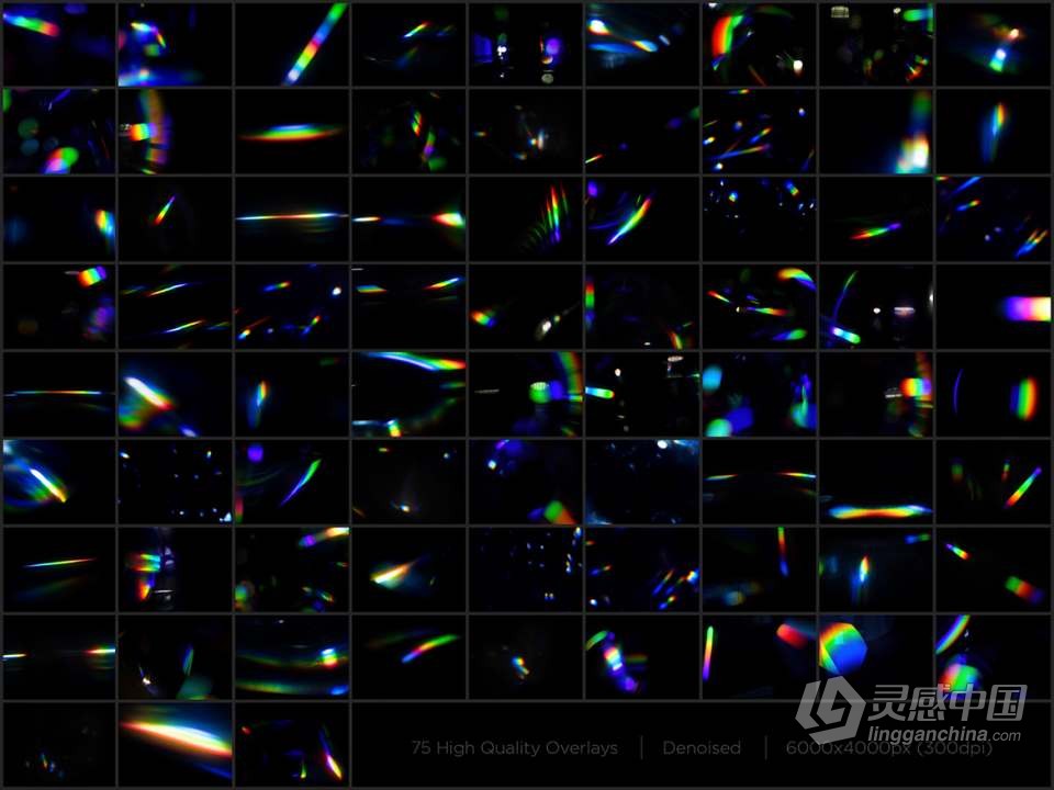 75张彩虹棱镜光斑耀斑漏光光效摄影后期叠加合成素材 75 Rainbow Prism Overlays Pack  灵感中国网 www.lingganchina.com