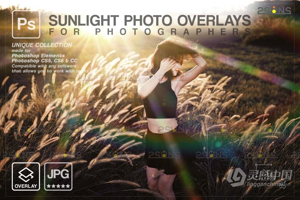 16张金色日落镜头光晕散景光斑照片叠加合成素材 Sunlight Photoshop overlay  灵感中国网 www.lingganchina.com