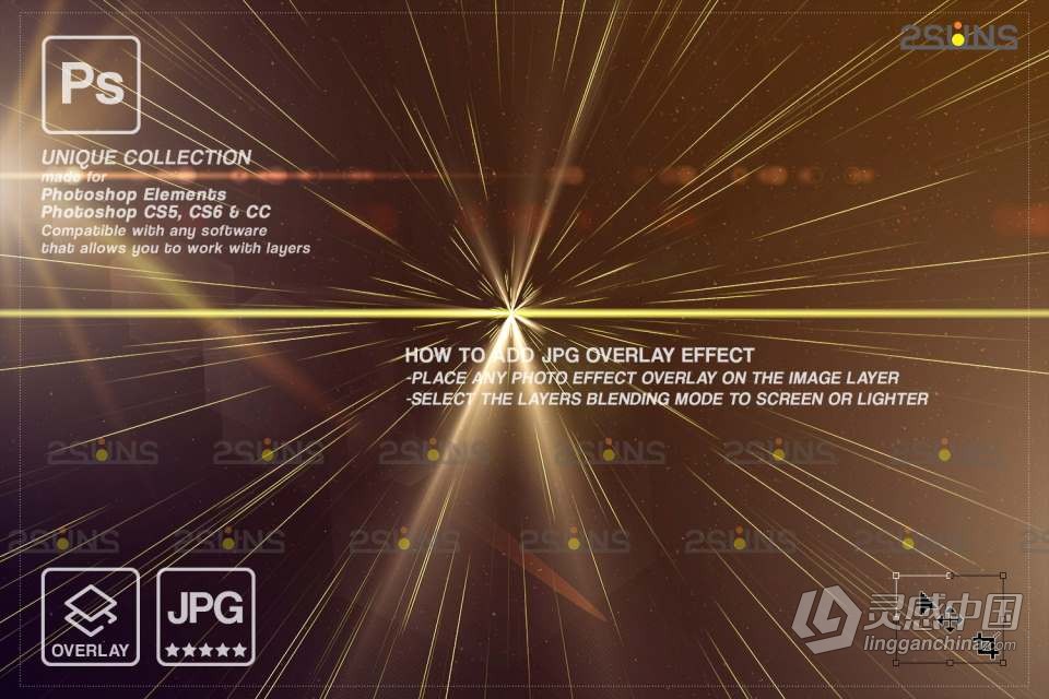 16张金色日落镜头光晕散景光斑照片叠加合成素材 Sunlight Photoshop overlay  灵感中国网 www.lingganchina.com