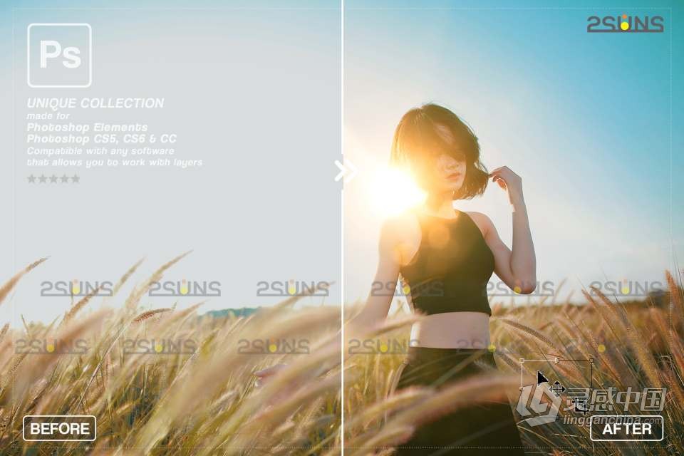 16张金色日落镜头光晕散景光斑照片叠加合成素材 Sunlight Photoshop overlay  灵感中国网 www.lingganchina.com