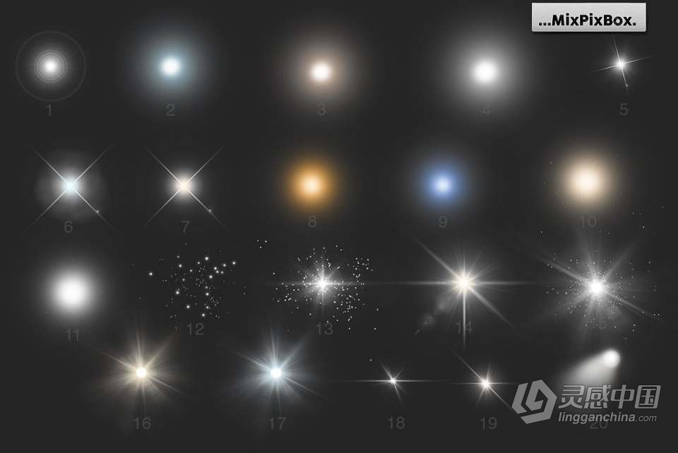 20张温暖柔和灯光光线创意设计合成PNG素材 Lamp Light Photo Overlays  灵感中国网 www.lingganchina.com