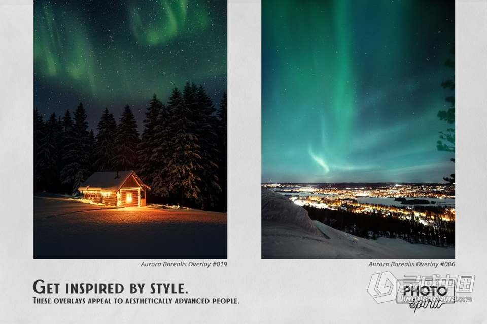22种北极极光夜景天空合成叠加高清图片素材 Aurora Borealis Effect Overlays  灵感中国网 www.lingganchina.com