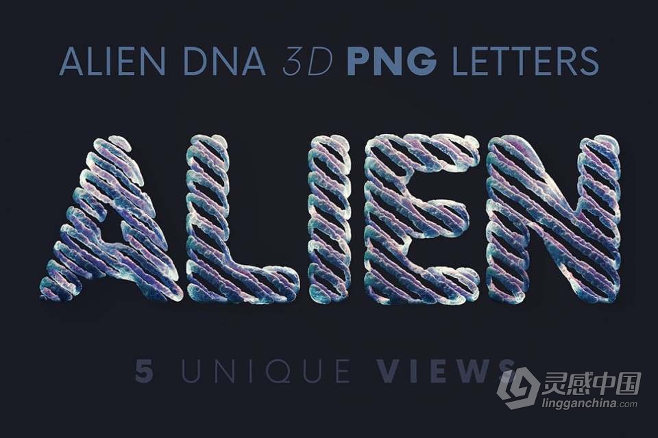 44张外星人DNA基因链科学图形组合3D字母PNG素材 Alien DNA Science – 3D Lettering  灵感中国社区 www.lingganchina.com