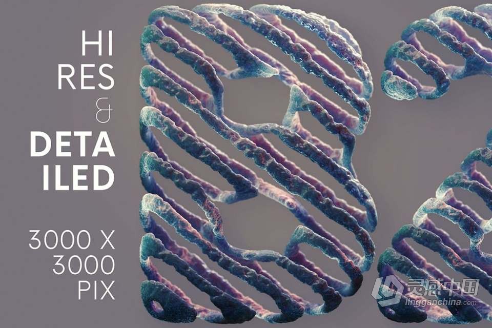 44张外星人DNA基因链科学图形组合3D字母PNG素材 Alien DNA Science – 3D Lettering  灵感中国网 www.lingganchina.com