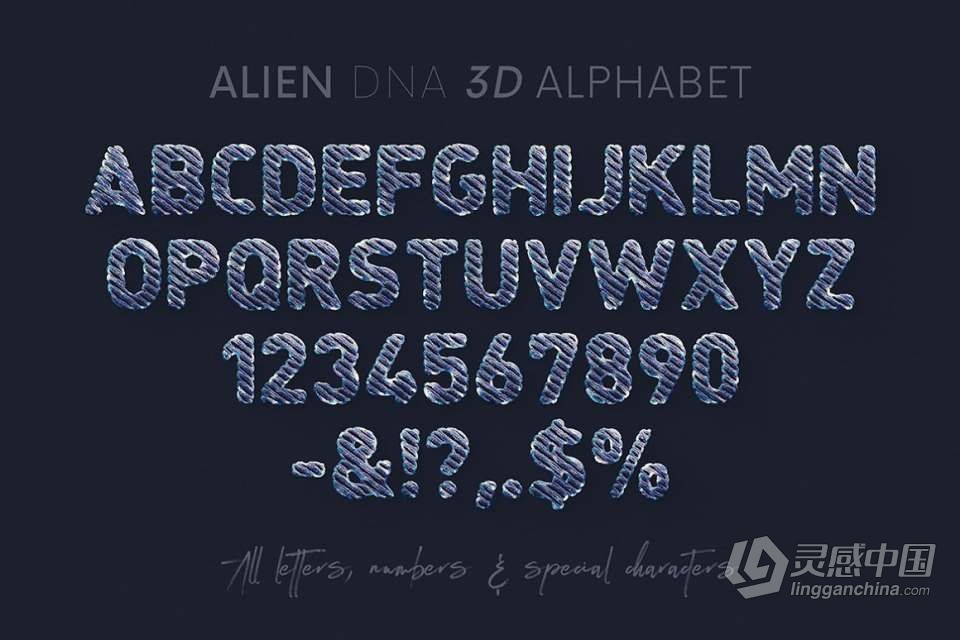 44张外星人DNA基因链科学图形组合3D字母PNG素材 Alien DNA Science – 3D Lettering  灵感中国社区 www.lingganchina.com