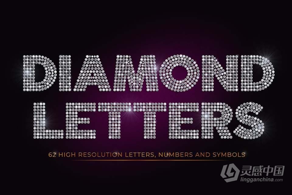 62个闪光钻石组合排列字母数字符号创意设计PNG图片素材 Diamond Letters  灵感中国网 www.lingganchina.com