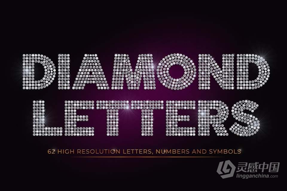 62个闪光钻石组合排列字母数字符号创意设计PNG图片素材 Diamond Letters  灵感中国社区 www.lingganchina.com