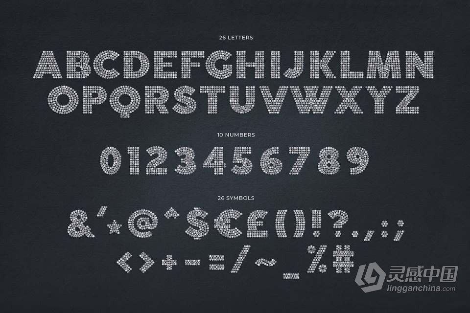 62个闪光钻石组合排列字母数字符号创意设计PNG图片素材 Diamond Letters  灵感中国社区 www.lingganchina.com