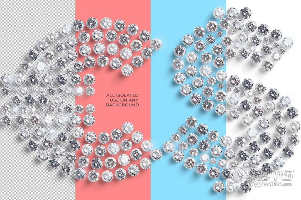 62个闪光钻石组合排列字母数字符号创意设计PNG图片素材 Diamond Letters  灵感中国网 www.lingganchina.com