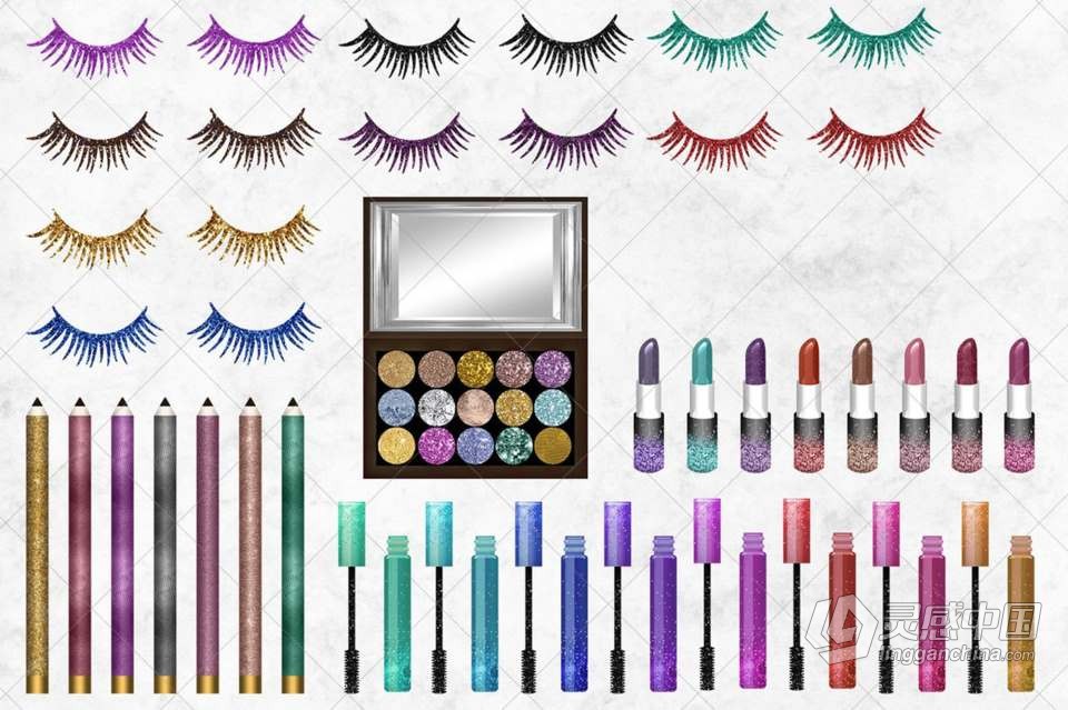 32张高品质化妆品口红粉饼睫毛眼线剪贴画PNG图片素材 Makeup Clipart, Cosmetic Art Clip  灵感中国网 www.lingganchina.com