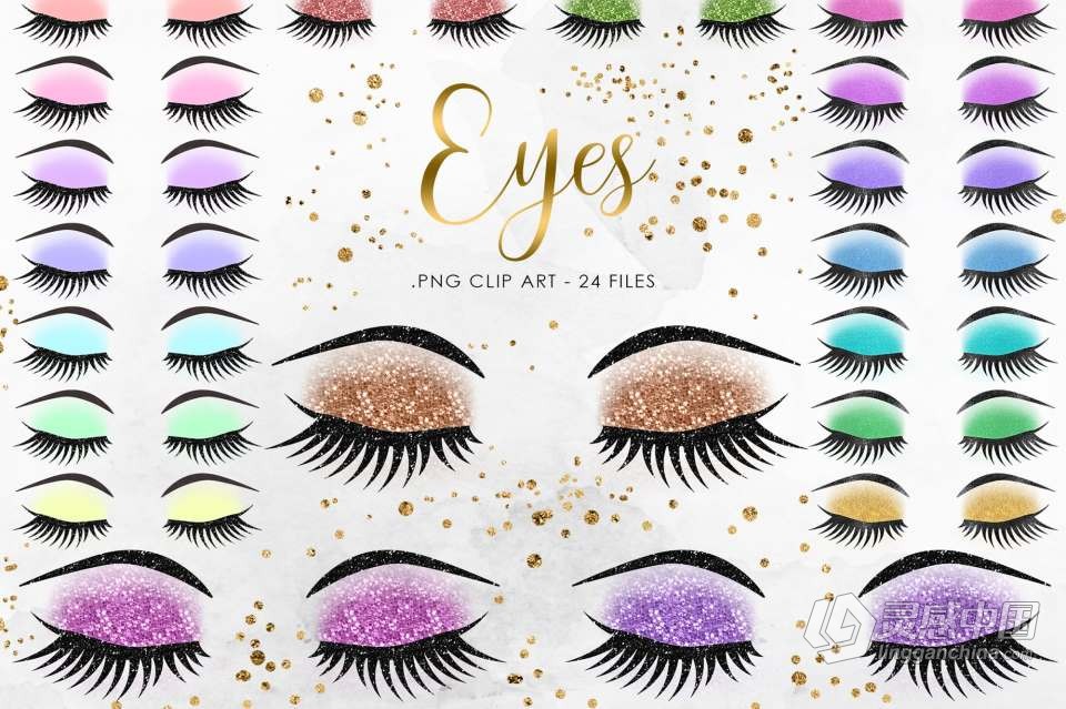 24张高品质彩色睫毛闪光魅力眼睫毛剪贴PNG图片素材 Eyes Clipart, Glitter Eyelashes Clip Art  灵感中国社区 www.lingganchina.com