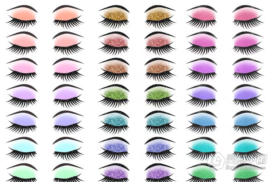 24张高品质彩色睫毛闪光魅力眼睫毛剪贴PNG图片素材 Eyes Clipart, Glitter Eyelashes Clip Art  灵感中国网 www.lingganchina.com